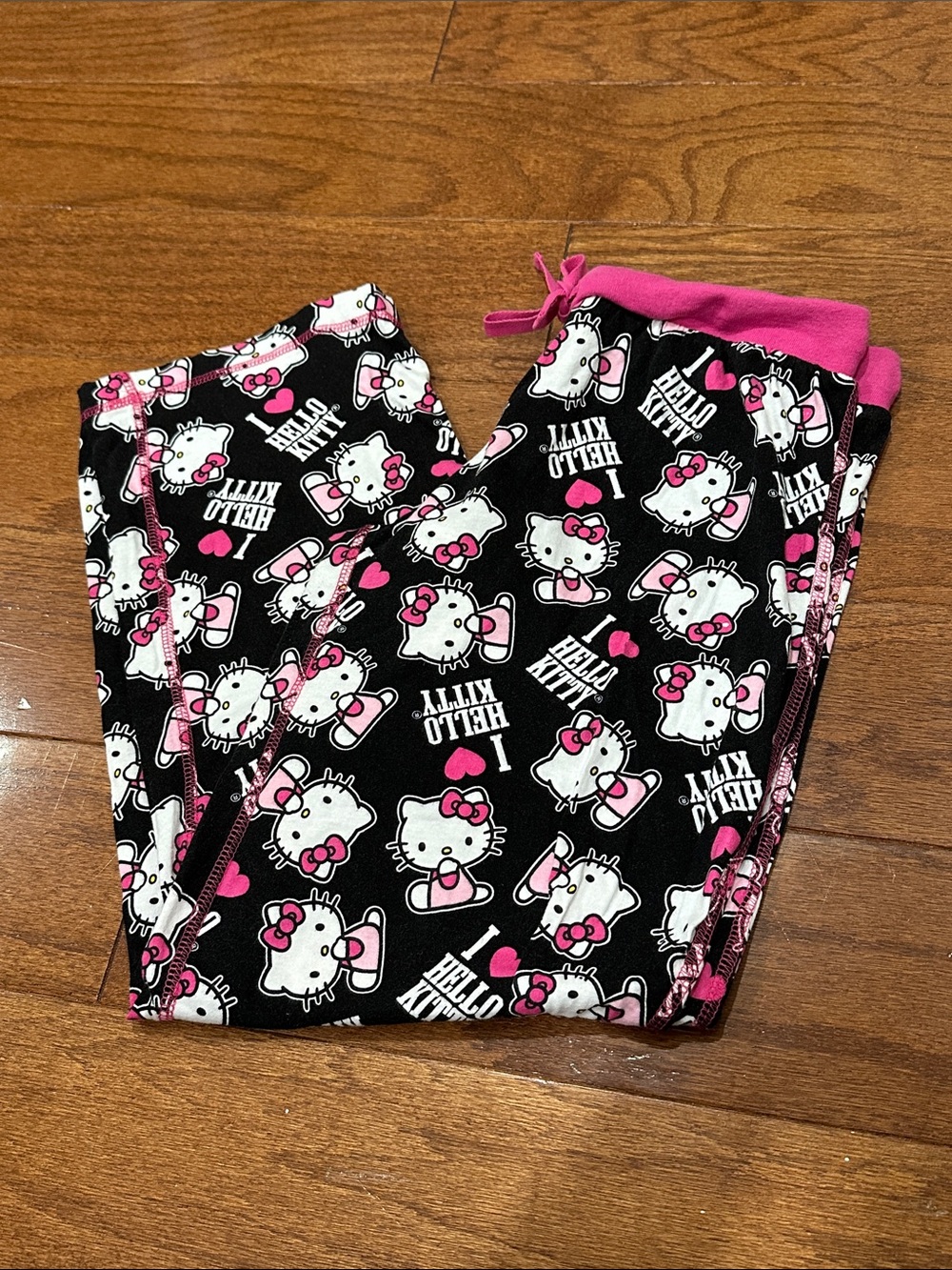 Sanrio Hello Kitty Black and Pink Girls Pajama Pants size large